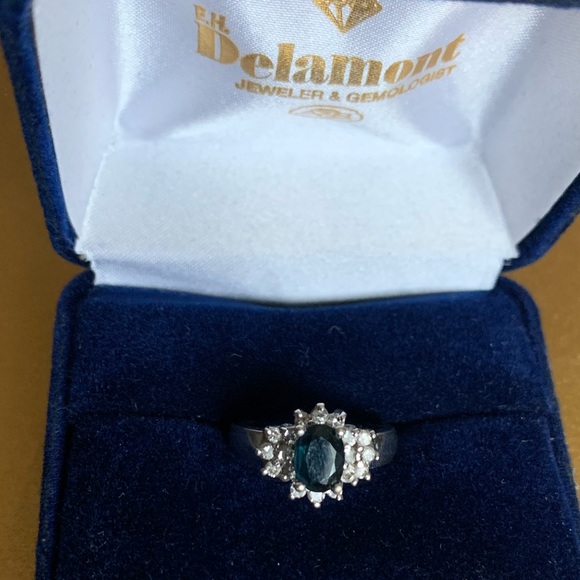 Blue Sapphire and 18 Diamond 14K White Gold Engagement Ring - Picture 3 of 4